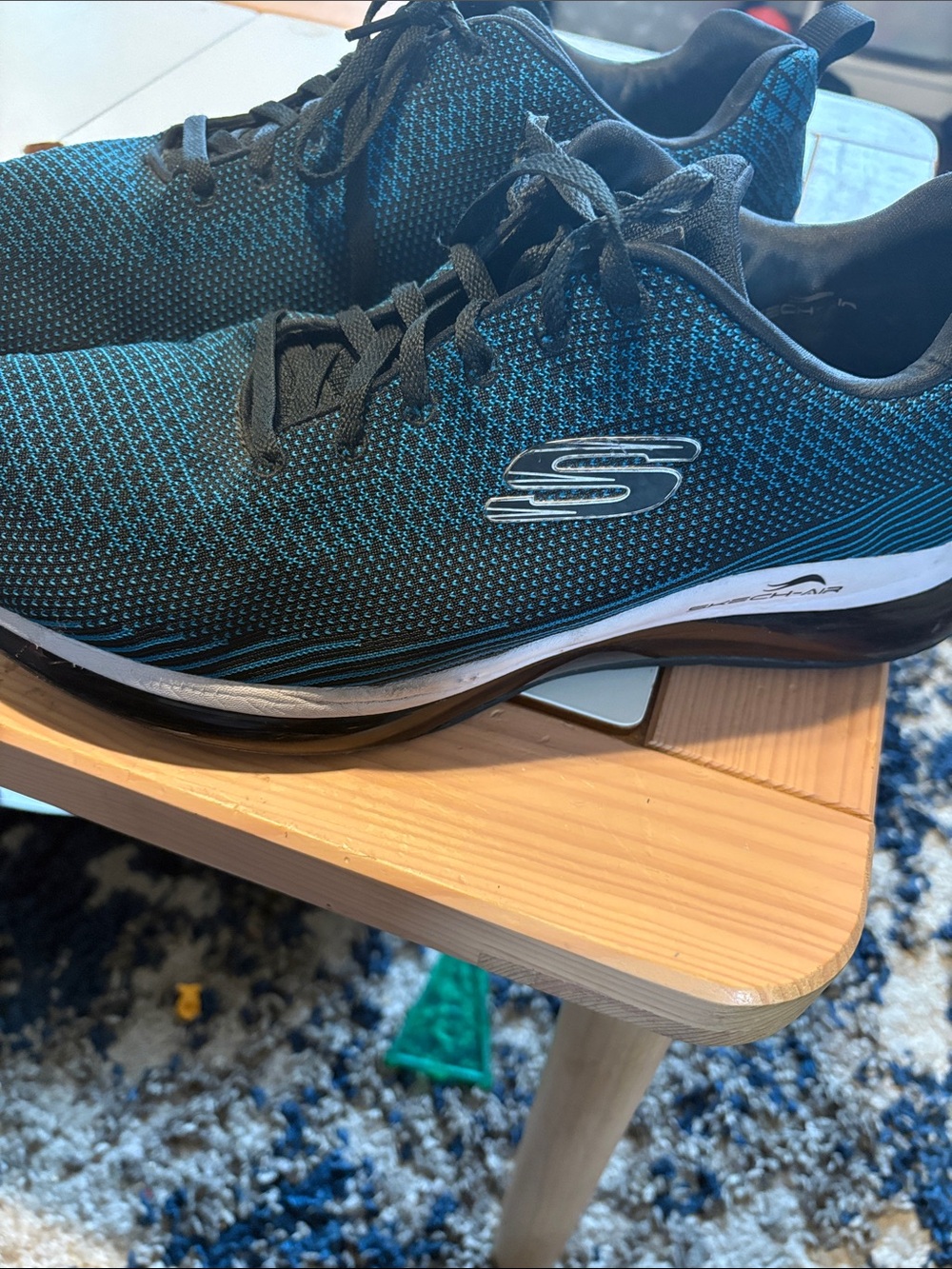 Skechers Men's Black and Teal Knit Athletic Sneakers